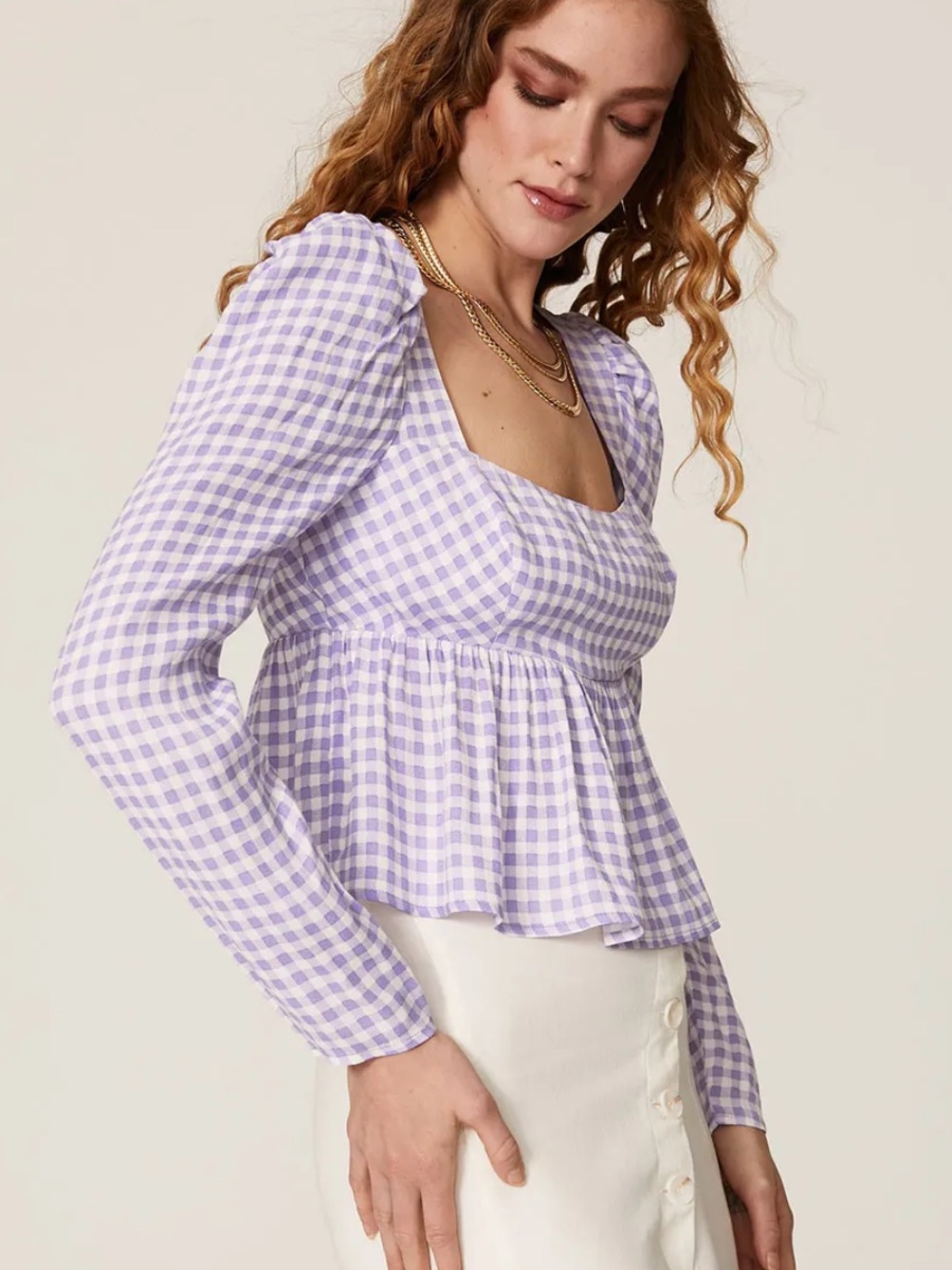 AFRM REVOLVE Lavender Gingham Hough Top - Picture 2 of 10